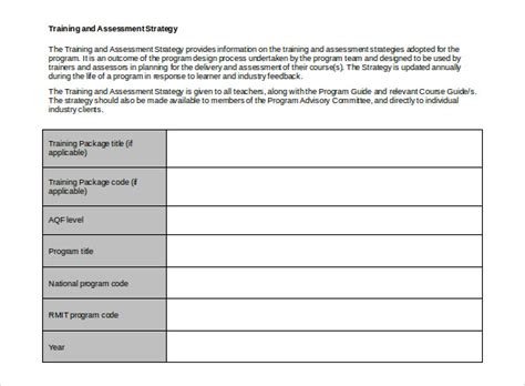 Training and Assessment Strategy .